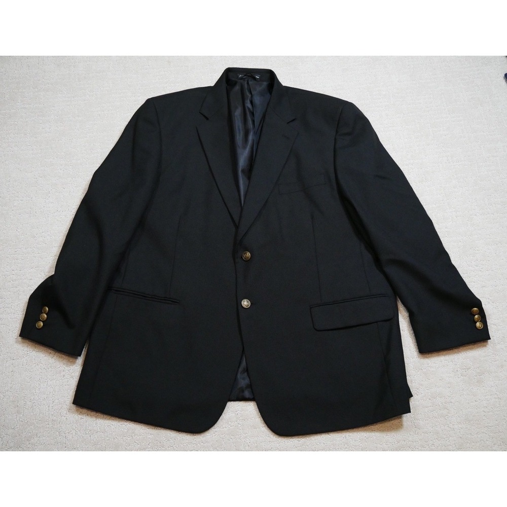 Meeting Street Men Navy Blue Blazer Sport Coat Gold Crest Buttons Wool Blend 48R